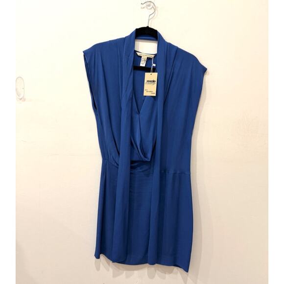 Diane von Furstenberg Silk Tie Waist Mini Faux Wrap Dress Blue Women's Size 2 - Picture 1 of 3